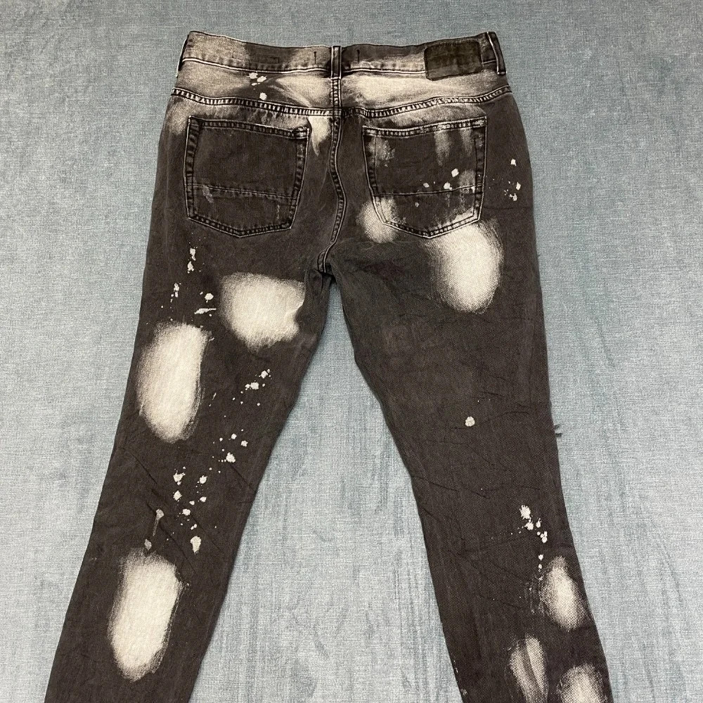 Pacsun Jeans Mens 33x30 Black Denim Dark Wash Distressed Frayed Hem Streetwear